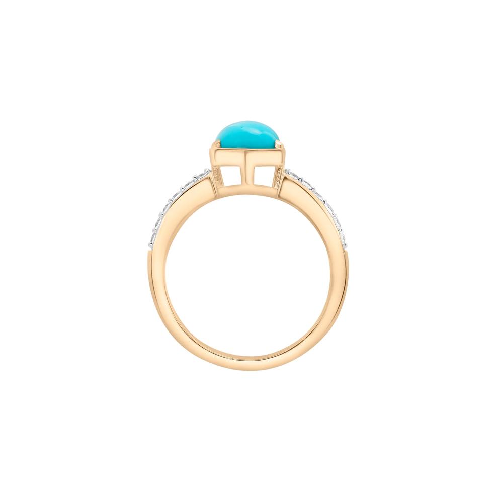 Cabochon Turquoise and White Topaz Ring in 10K Yellow Gold – Image 3 of 5