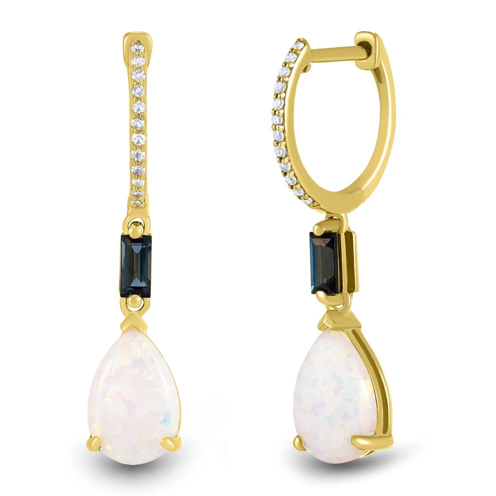 Lab-Created Opal, London Blue Topaz &amp; Diamond Accent Drop Earrings in 10K Yellow Gold  – Image 1 of 2
