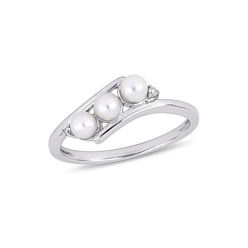 Freshwater Pearl &amp; Diamond Ring in 10K White Gold – Image 4 of 5