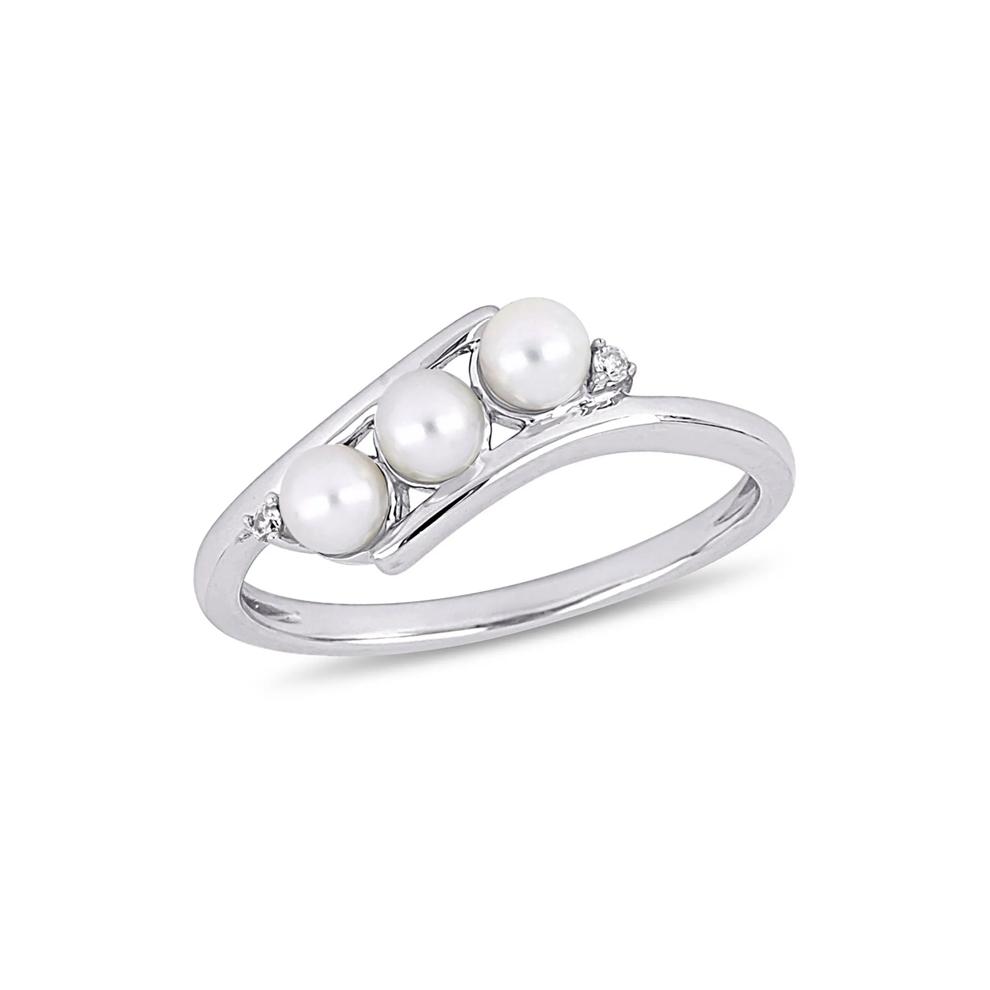 Freshwater Pearl &amp; Diamond Ring in 10K White Gold – Image 4 of 5