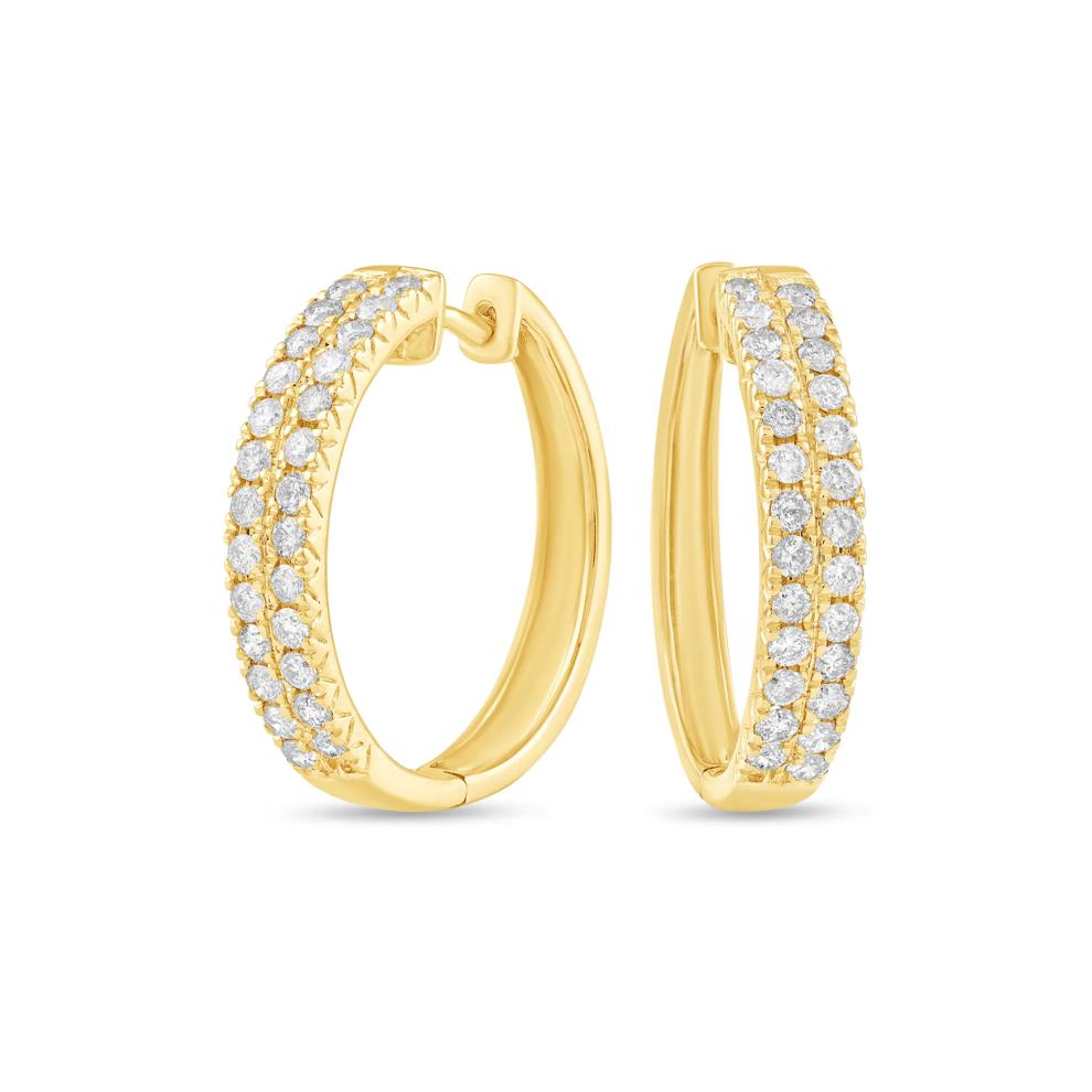 Diamond Double Row Hoop Earrings in 14K Yellow Gold (1 ct. tw.) – Image 1 of 2