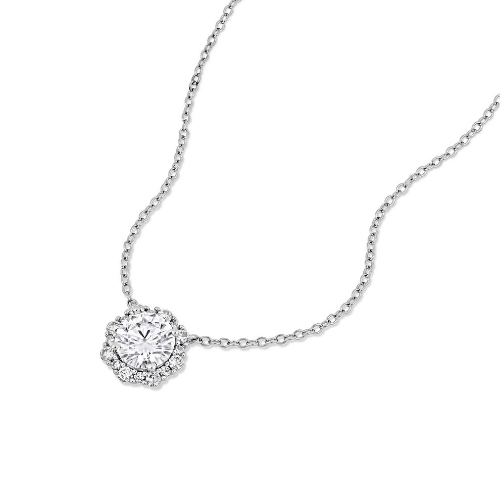 Lab-Created Moissanite Halo Pendant Necklace in Sterling Silver ( 1 1/2 ct. dew) – Image 4 of 4