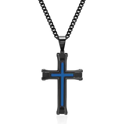 Men's Stainless Steel & Blue Ion-Plated Cross Pendant