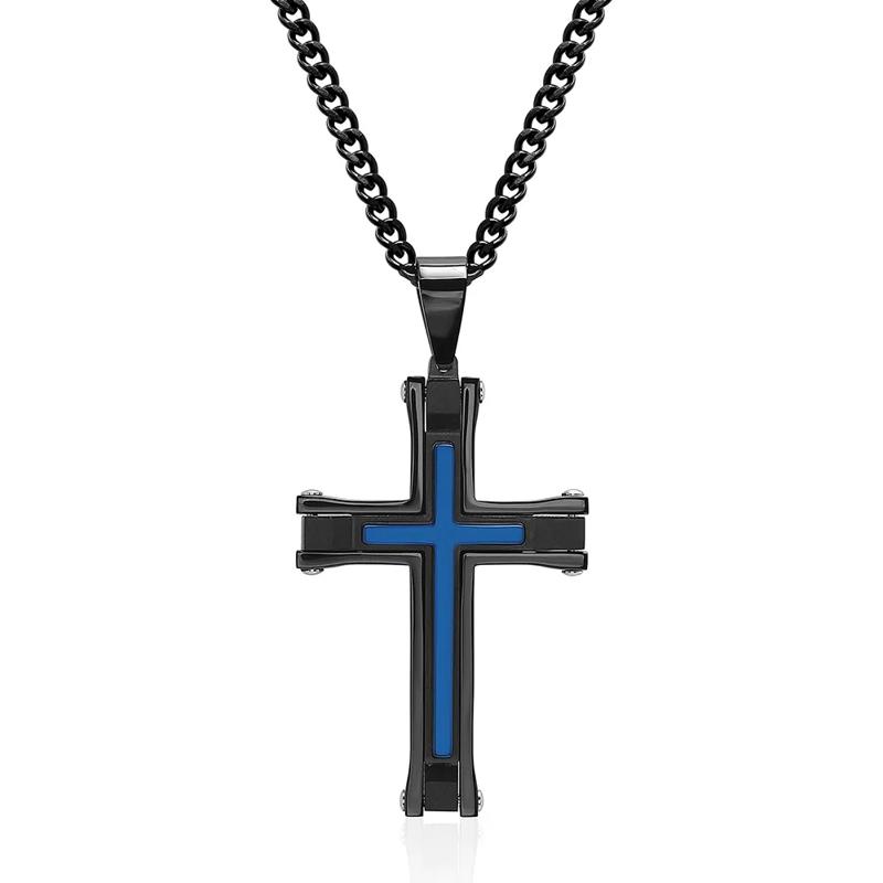 Men&#39;s Stainless Steel &amp; Blue Ion-Plated Cross Pendant – Image 1 of 3