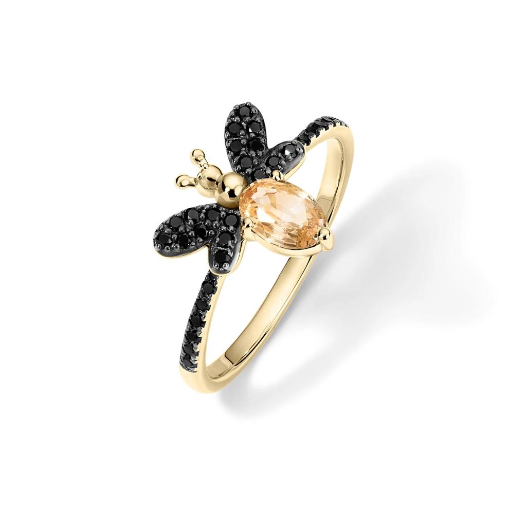 Citrine &amp; Black Diamond Bumblebee Ring in 10K Yellow Gold (1/5 ct. tw.) – Image 4 of 4