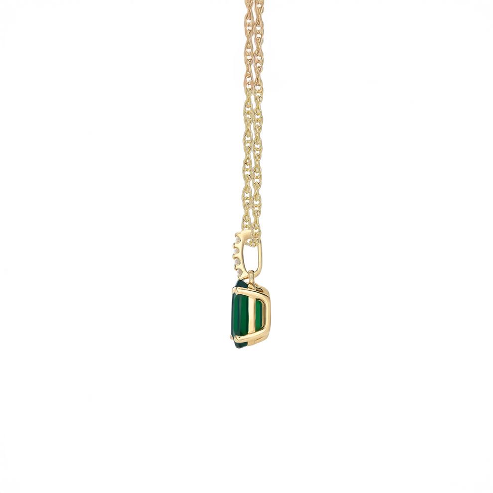 Lab-Created Emerald Oval &amp; Diamond Accent Pendant Necklace in 10K Yellow Gold – Image 2 of 3