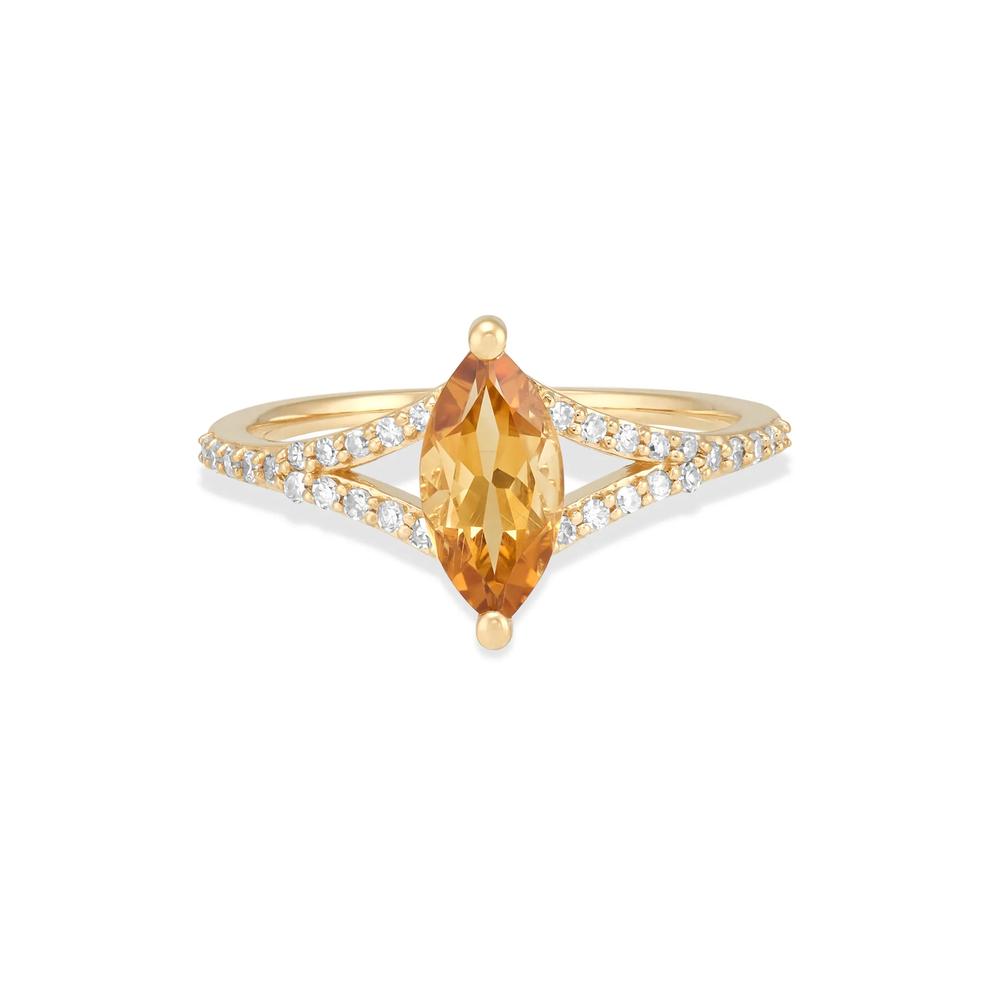 Marquise Citrine &amp; Diamond Split-Shank Ring in 10K Yellow Gold (1/7 ct. tw.) – Image 1 of 4