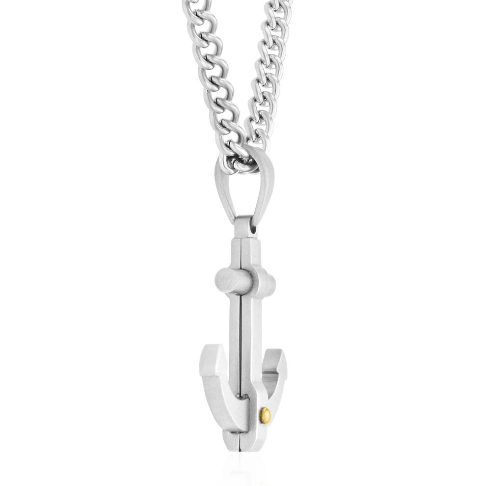 Men's Anchor Pendant on Curb Chain in Stainless Steel – Image 2 of 3