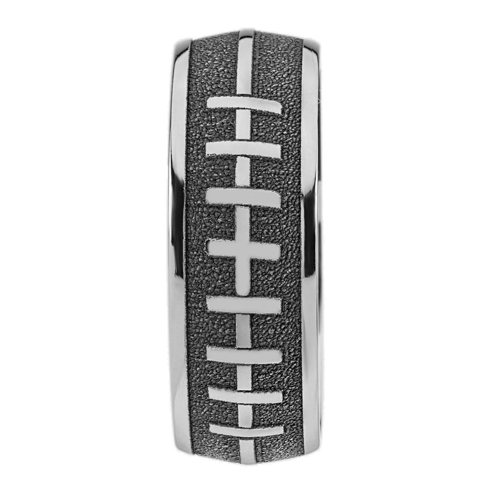 Men's Domed Football Laces Band in Titanium, 8MM – Image 3 of 3