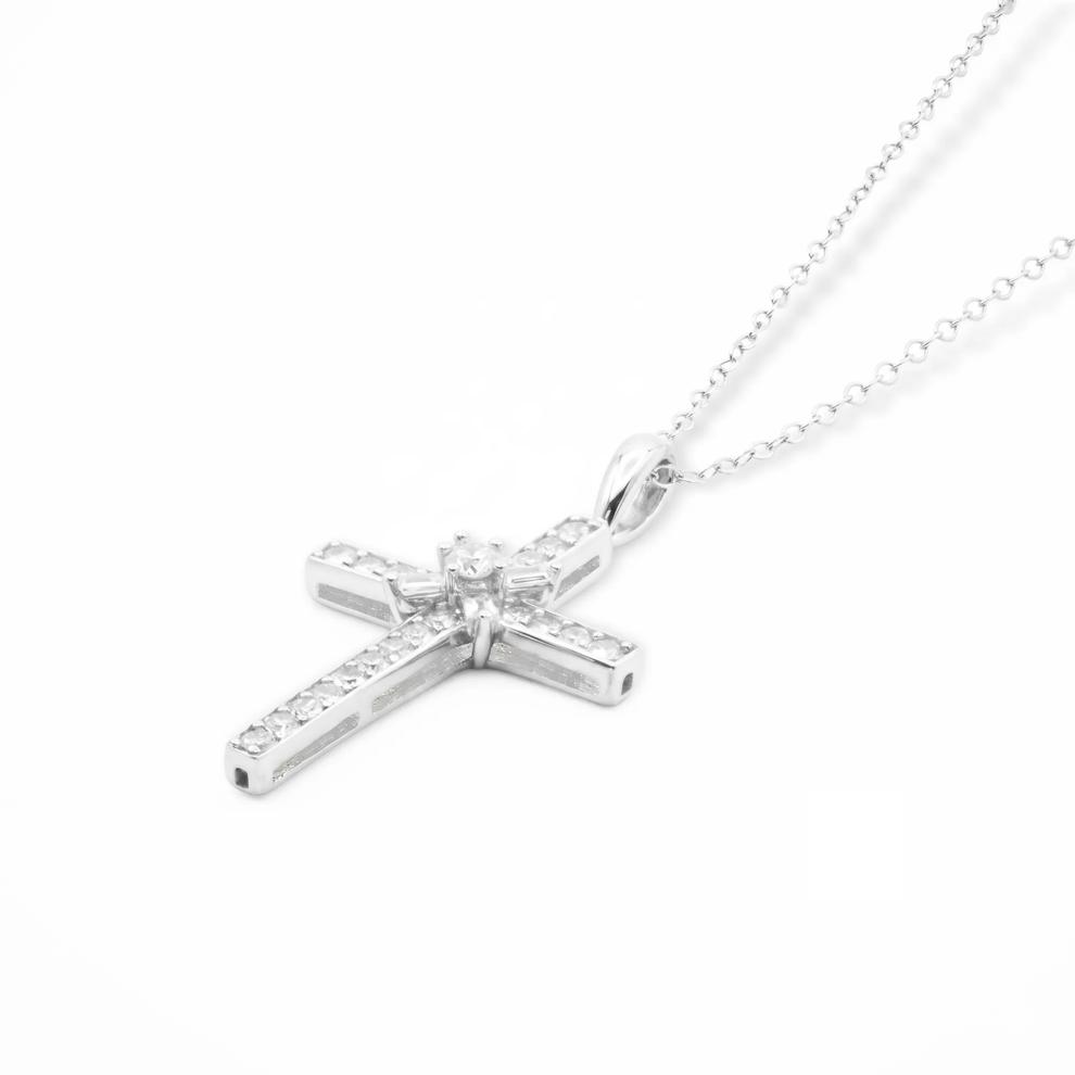 Diamond Cross Pendant Necklace in 10K White Gold (1/4 ct. tw.) – Image 2 of 4
