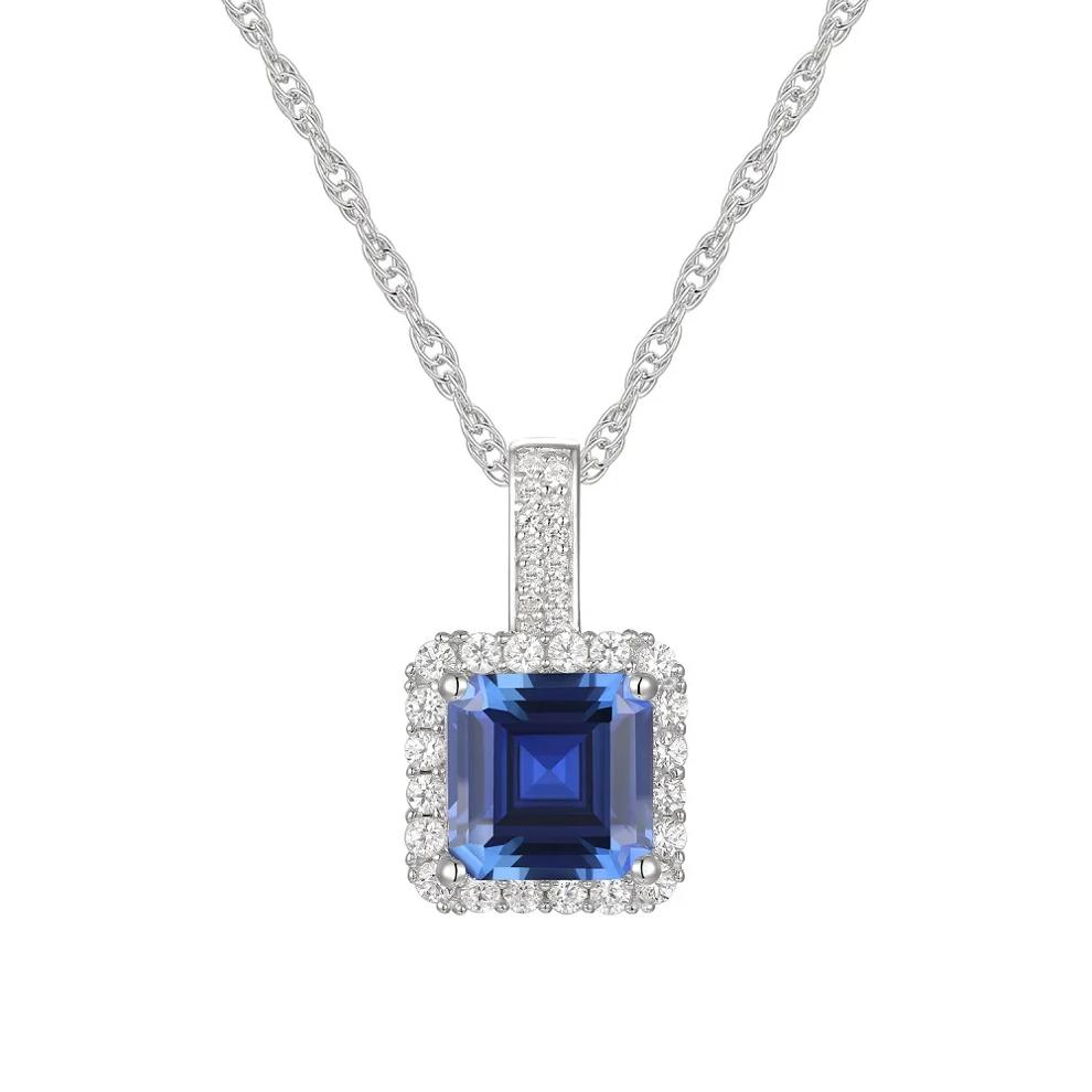 Lab Created Ceylon Sapphire Earrings, Pendant and Ring Set in Sterling Silver – Image 3 of 8