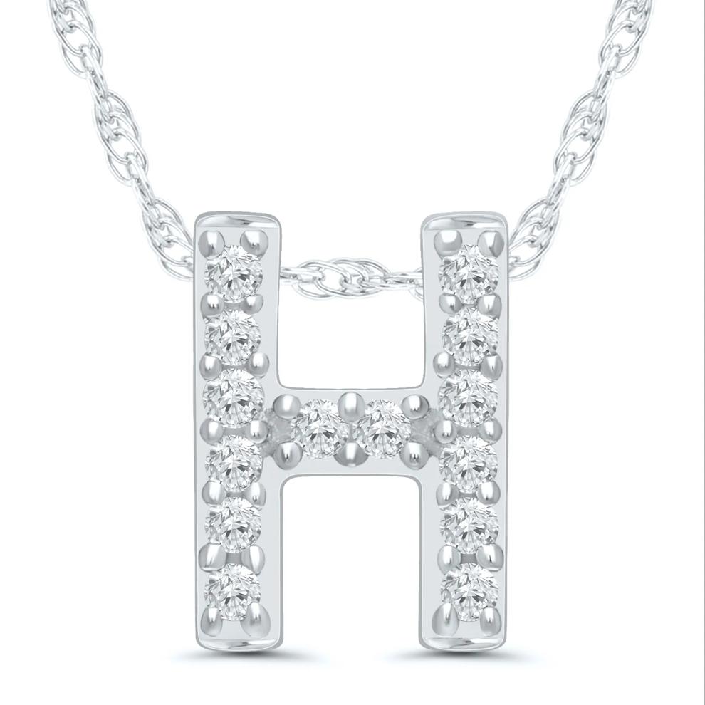 Diamond Accent Initial H Pendant in 10K White Gold – Image 1 of 3