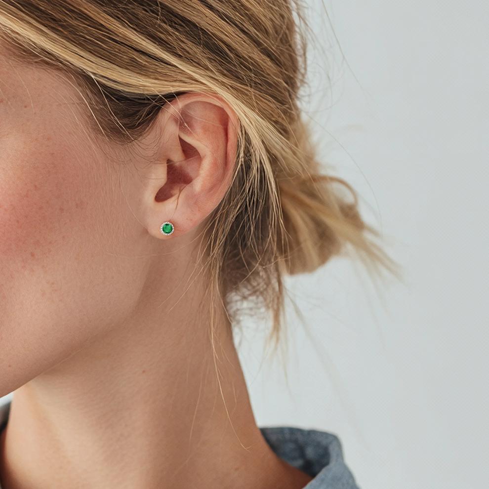 Diamond &amp; Emerald Stud Earrings in 14K White Gold – Image 2 of 2