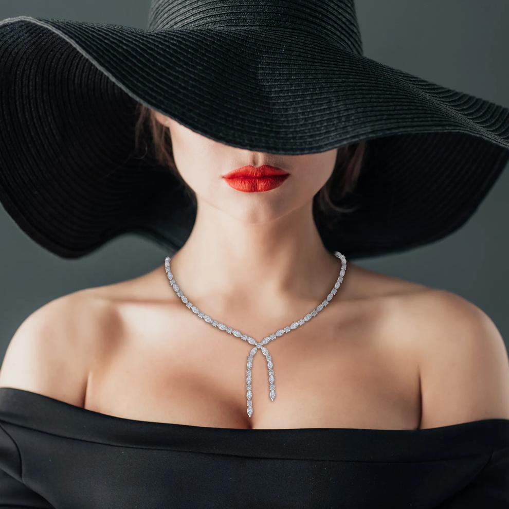 Lab Grown Diamond Round &amp; Marquise Lariat Necklace in 14K White Gold (20 ct. tw.) – Image 4 of 4