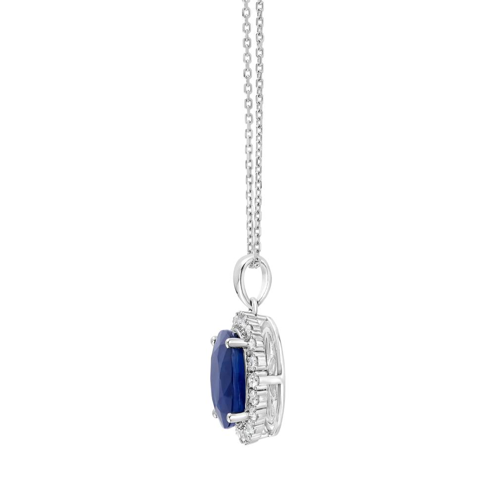 Blue Sapphire and Diamond Halo Pendant in 14K White Gold (5/8 ct. tw.) – Image 2 of 2