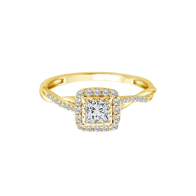 Lab Grown Diamond Princess-Cut Halo Promise Ring in 10K Yellow Gold &#40;1/2 ct. tw.&#41; – Image 1 of 3