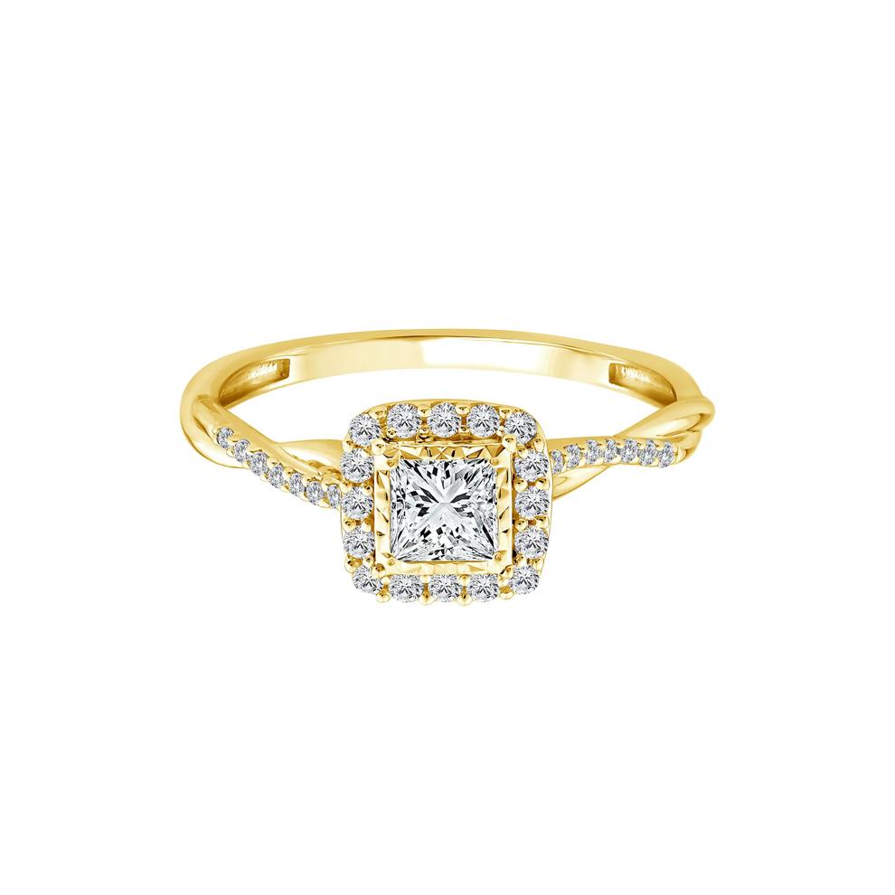 Lab Grown Diamond Princess-Cut Halo Promise Ring in 10K Yellow Gold (1/2 ct. tw.) – Image 1 of 3