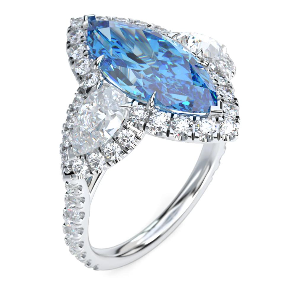Lab Grown Diamond Fancy Blue Marquise Center Engagement Ring in Platinum (5 ct. tw.) – Image 5 of 5