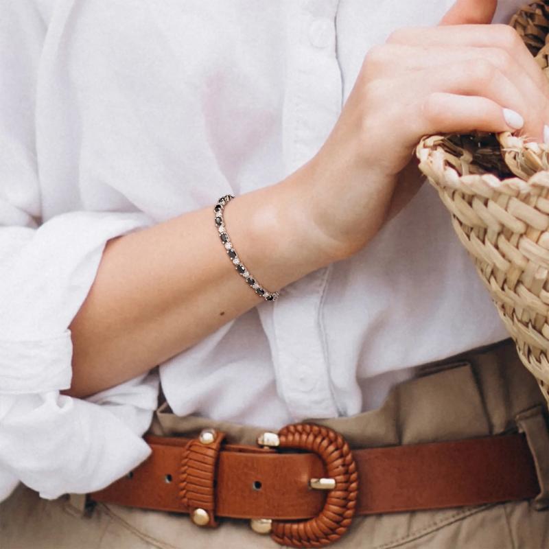 Black Sapphire &amp; Diamond Accent Bracelet in Sterling Silver – Image 4 of 5
