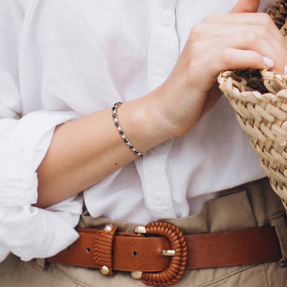 Black Sapphire &amp; Diamond Accent Bracelet in Sterling Silver – Image 4 of 5