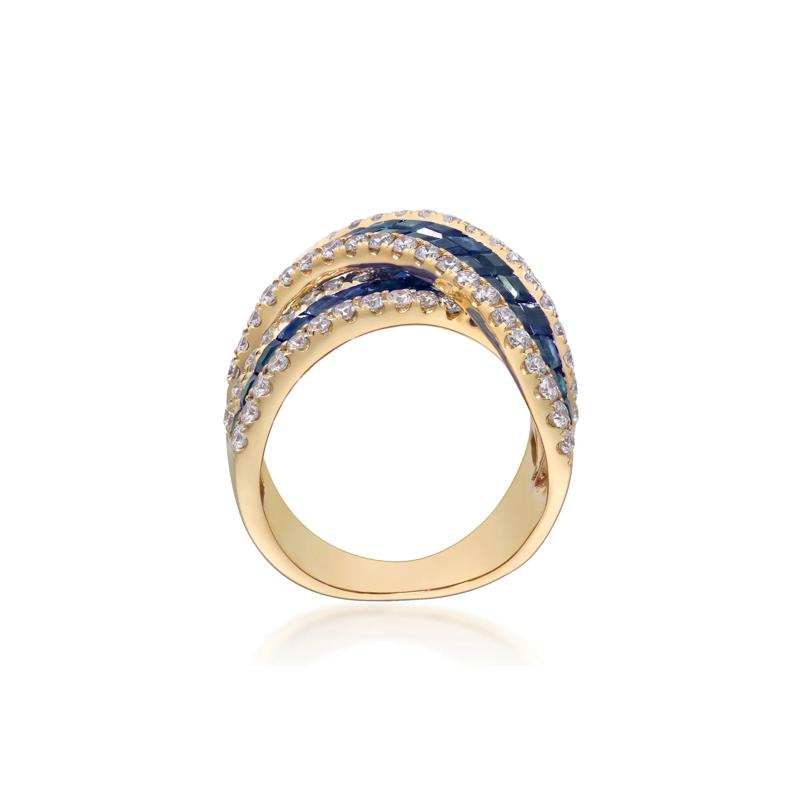 Blue Sapphire and Diamond Crossover Ring in 14K Yellow Gold &#40;2 ct. tw.&#41; – Image 2 of 4