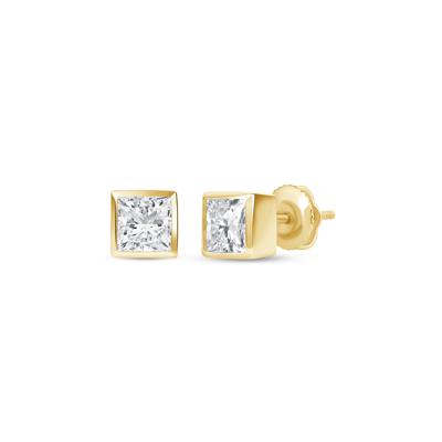 Lab Grown Diamond Princess-Cut Bezel-Set Solitaire Stud Earrings in 14K Yellow Gold (1/2 ct. tw.)