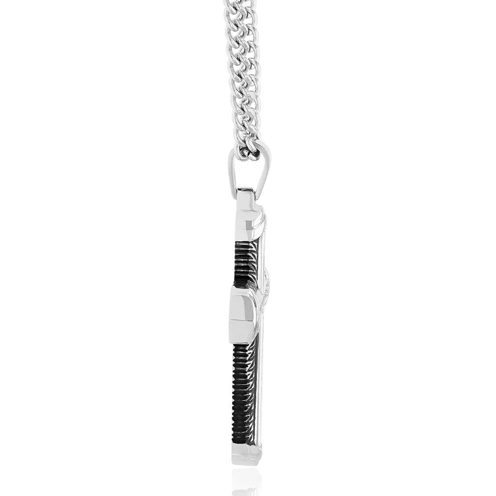 Men&rsquo;s Diamond &amp; Black Ion-Plated Cross Necklace in Stainless Steel (1/4 ct. tw.) – Image 2 of 3