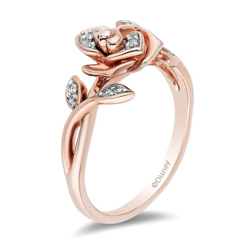 Enchanted Disney Belle 1/10 ct. tw. Diamond Rose Ring in 10K Rose Gold – Image 3 of 4
