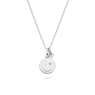 Lab Grown Diamond Accent Moon & Star Disc Pendant in Sterling Silver & 10K Rose Gold