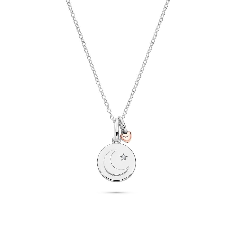 Lab Grown Diamond Accent Moon &amp; Star Disc Pendant in Sterling Silver &amp; 10K Rose Gold – Image 1 of 5