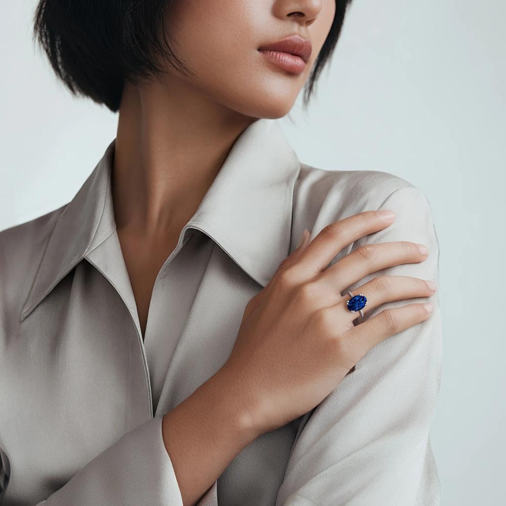 Lab-Created Blue Sapphire and Lab-Created White Sapphire Cocktail Ring in Sterling Silver – Image 4 of 4