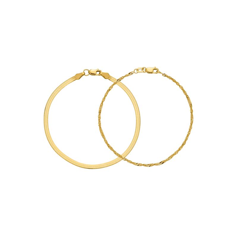 Singapore Chain and Silky Herringbone Chain Bracelet Box Set in 10K Yellow Gold, 7&quot; – Image 6 of 6