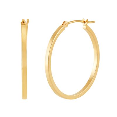 Polished Diamond-Cut Square Tube Hoop Earrings in 14K Yellow Gold, 25MM