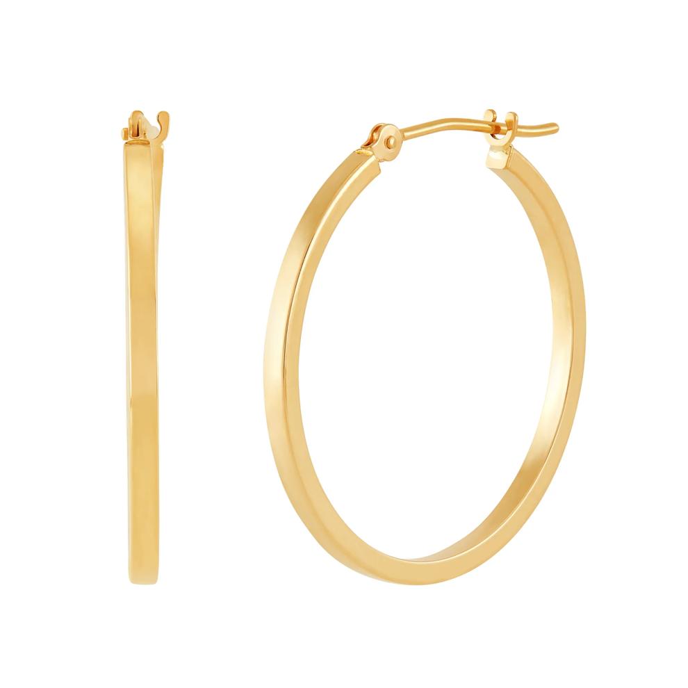 Polished Diamond-Cut Square Tube Hoop Earrings in 14K Yellow Gold, 25MM – Image 1 of 3