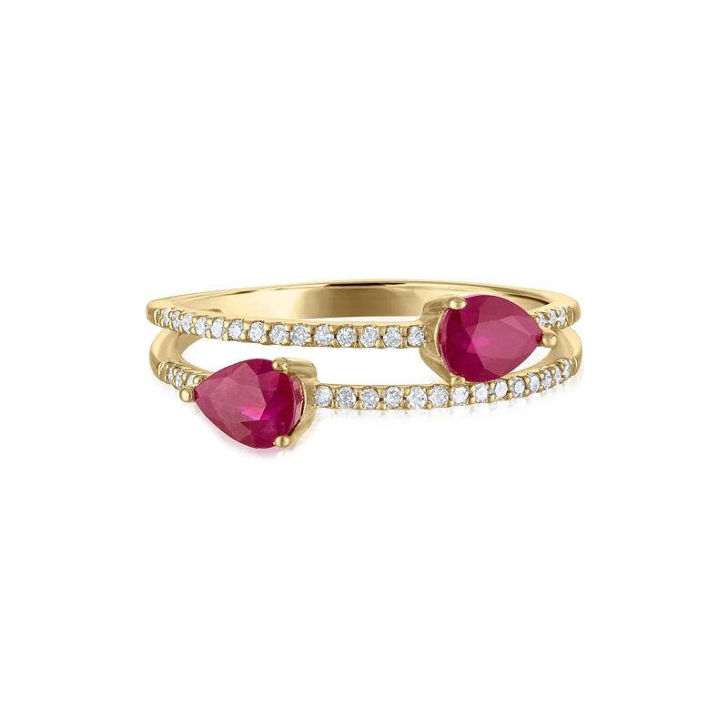 Diamond and Ruby Double Row Band in 14K Yellow Gold &#40;1/7 ct. tw.&#41; – Image 1 of 3