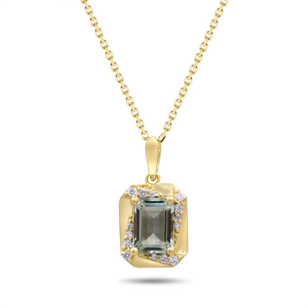 Green Amethyst &amp; Diamond Accent Pendant Necklace in 10K Yellow Gold – Image 1 of 4