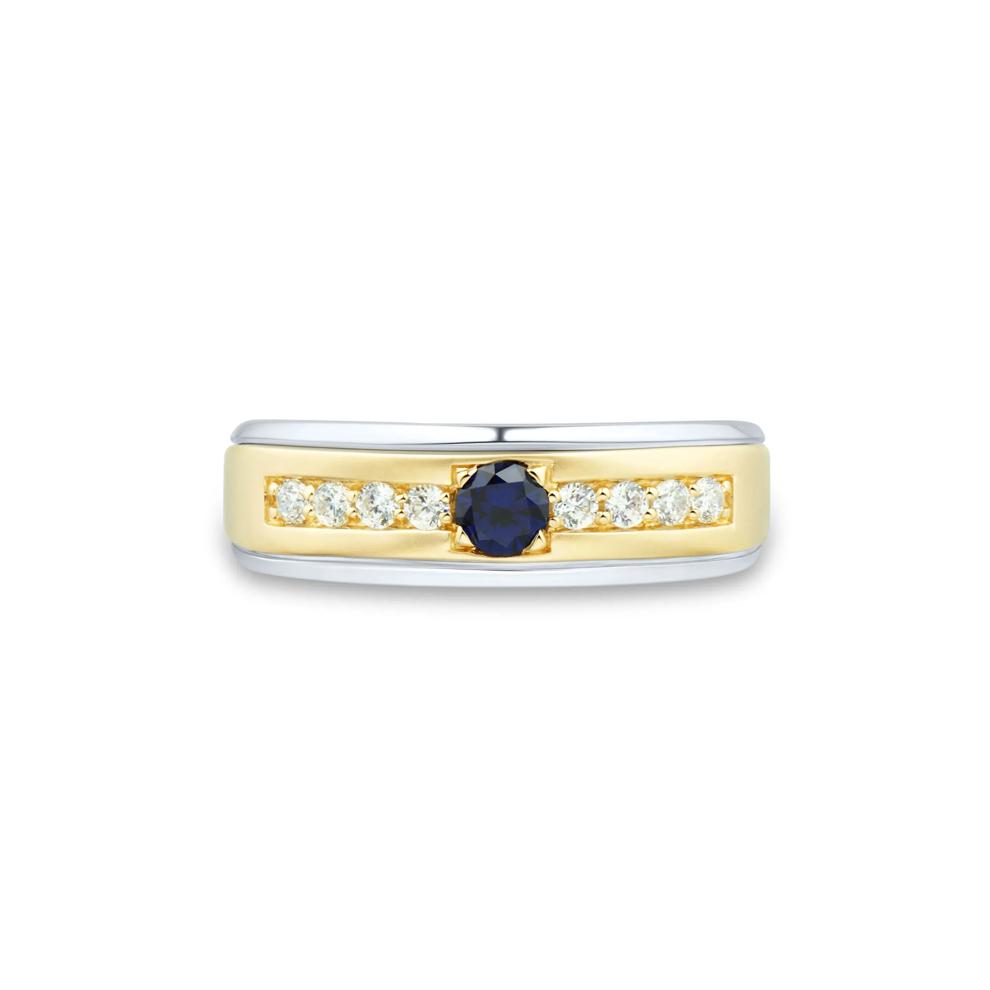 Men's Lab-Created Blue Sapphire and Diamond Band in 10K Yellow &amp; White Gold (1/4 ct. tw.) – Image 1 of 3