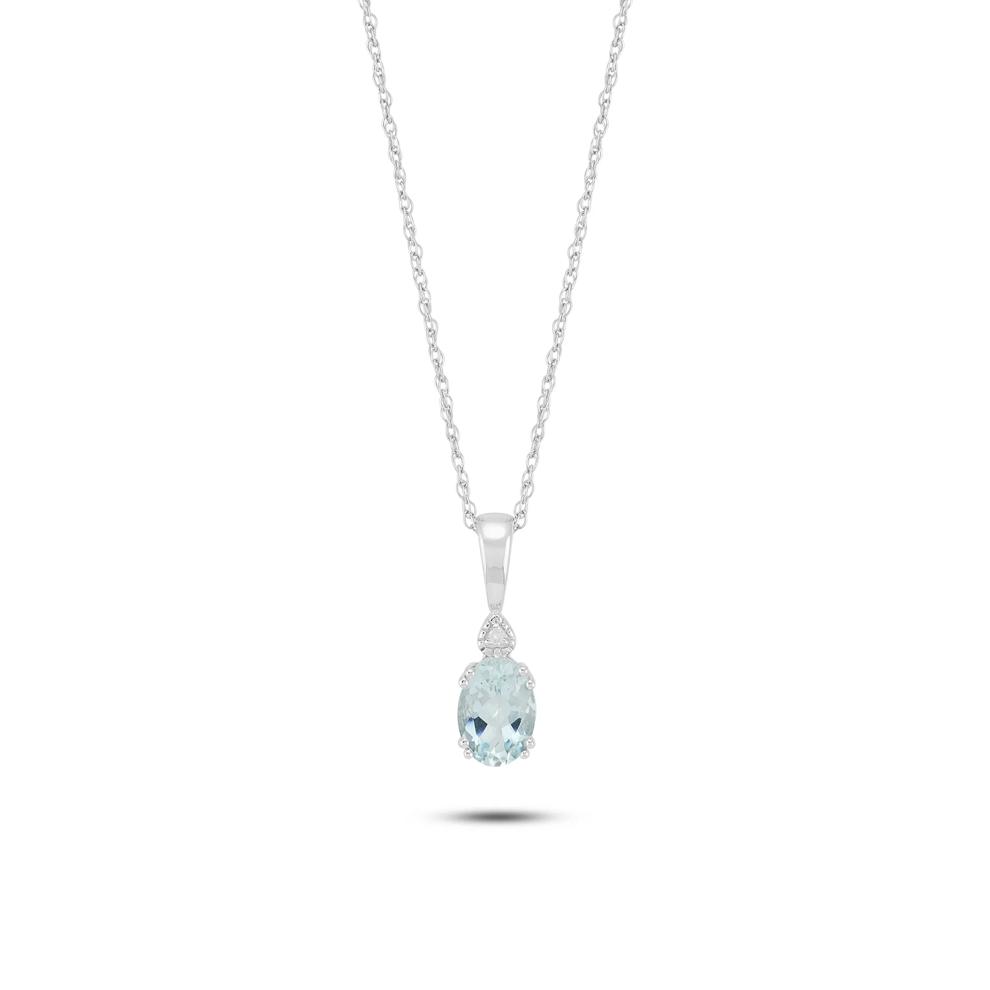 Aquamarine &amp; Diamond Accent Pendant in 10K White Gold – Image 1 of 4
