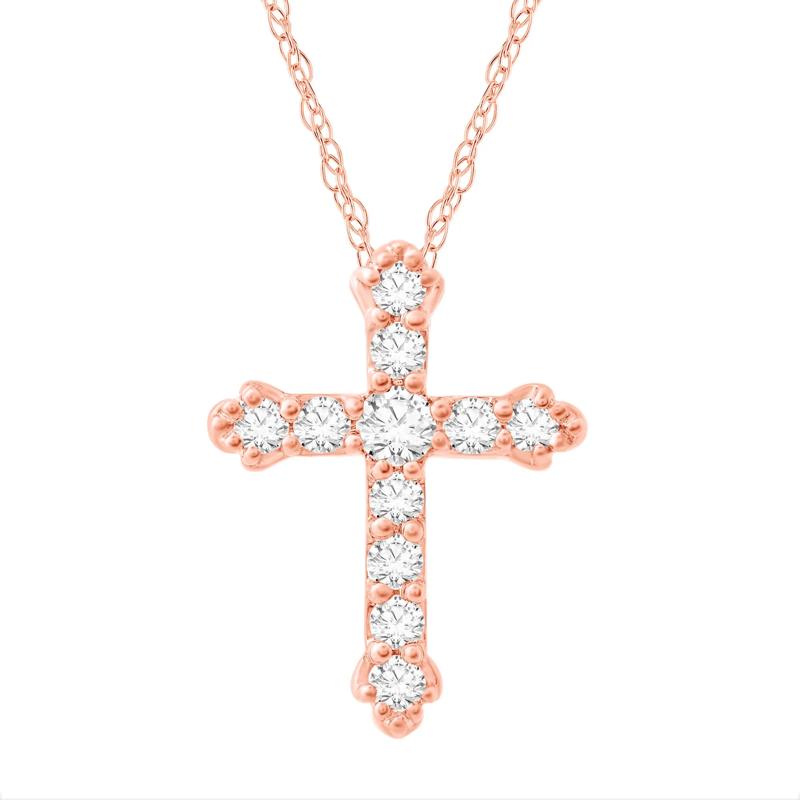 Diamond Cross Pendant in 14K Rose Gold &#40;1/4 ct. tw.&#41; – Image 1 of 3