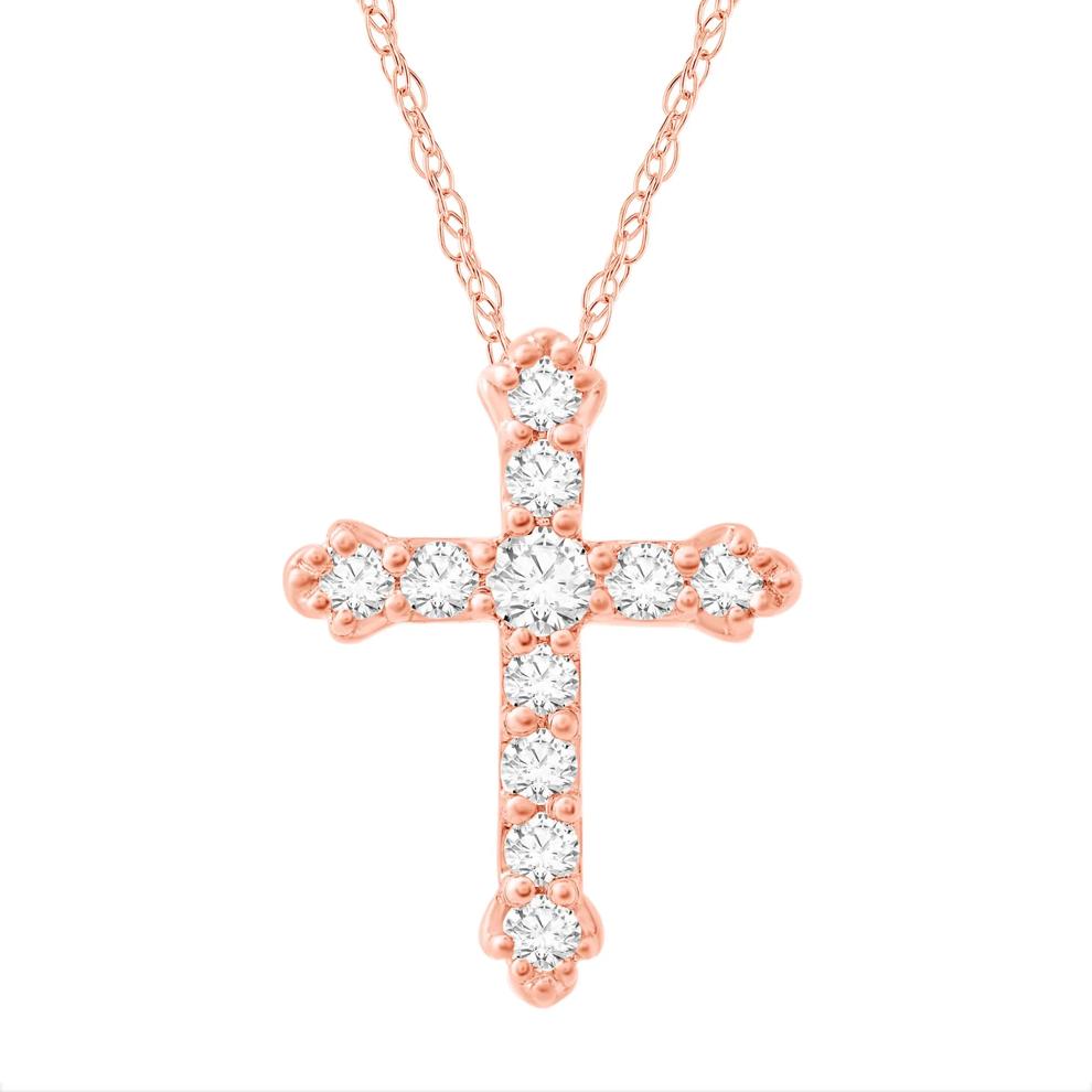 Diamond Cross Pendant in 14K Rose Gold (1/4 ct. tw.) – Image 1 of 3