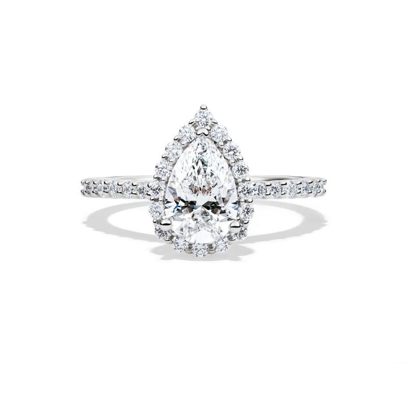 Lab Grown Diamond Pear-Shaped Halo Engagement Ring in 14K White Gold &#40;1 3/4 ct. tw.&#41; – Image 1 of 4