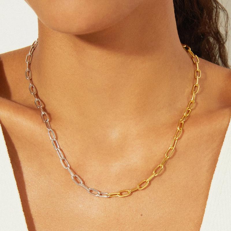 Two-Tone Paperclip Chain Necklace in Vermeil and Sterling Silver, 18&quot; – Image 5 of 7