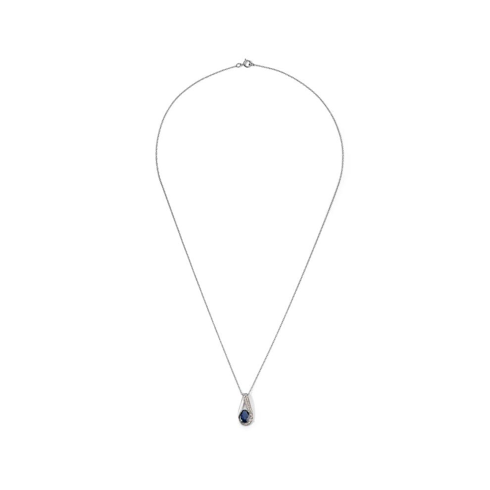 Blue Sapphire Oval &amp; Diamond Pendant Necklace in 10K White Gold (1/7 ct. tw.) – Image 3 of 4