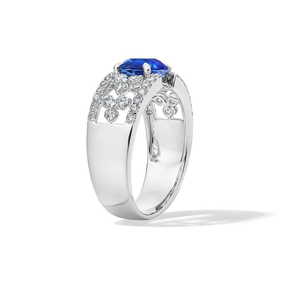 Blue Sapphire East-West Oval &amp; Diamond Ring in 14K White Gold (1/2 ct. tw.) – Image 2 of 2