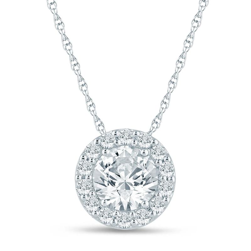 Lab Grown Diamond Halo Pendant in Platinum &#40;1 1/4 ct. tw.&#41; – Image 1 of 2