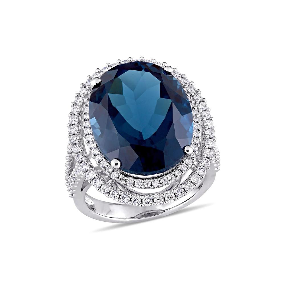 London Blue Topaz and Diamond Ring in 14K White Gold (7/8 ct. tw.) – Image 4 of 7