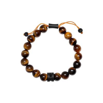 Brown Tiger's Eye Bead Bolo Bracelet in Sterling Silver