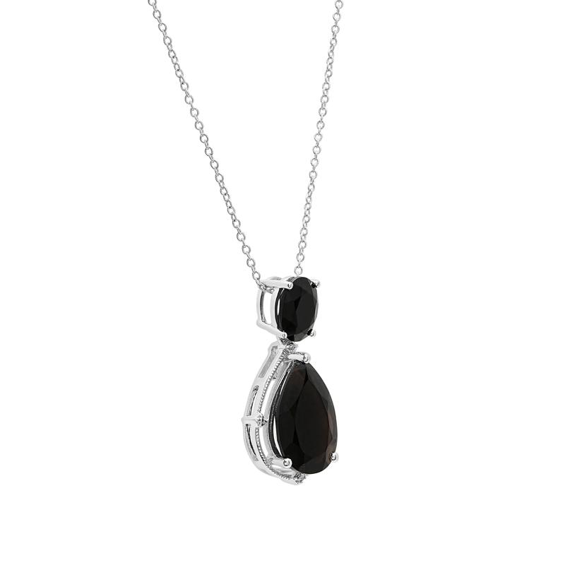 Onyx and Diamond Accent Pendant in Sterling Silver – Image 2 of 4