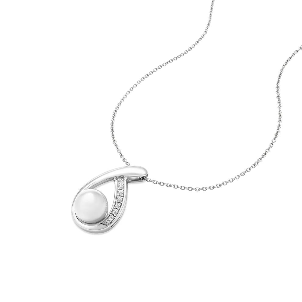 Freshwater Cultured Pearl &amp; Diamond Accent Open Drop Pendant in Sterling Silver – Image 4 of 4