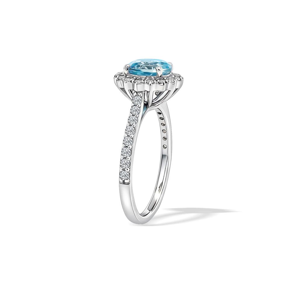 Sky Blue Topaz Center &amp; Diamond Halo Ring in 10K White Gold (1/2 ct. tw.) – Image 2 of 4